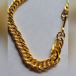 24k Gold plated Bracelet Double Cuban Link Wristband Party Gift 8" Jewelry